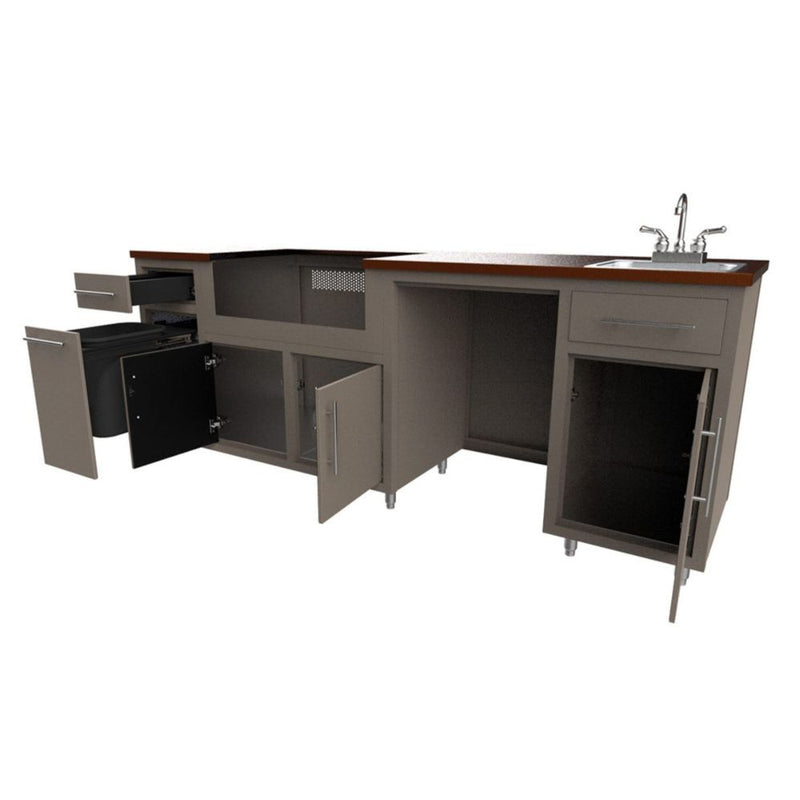 Challenger Designs Coastal 93.125 WGRS Powder Coated Aluminium Kitchen Island for 32 Inch Gas Napoleon Grill with Refrigerator Opening