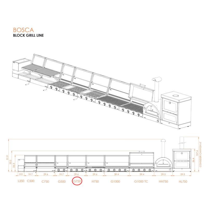 Bosca Block 750 Built-In Gas Grill | GW STORE