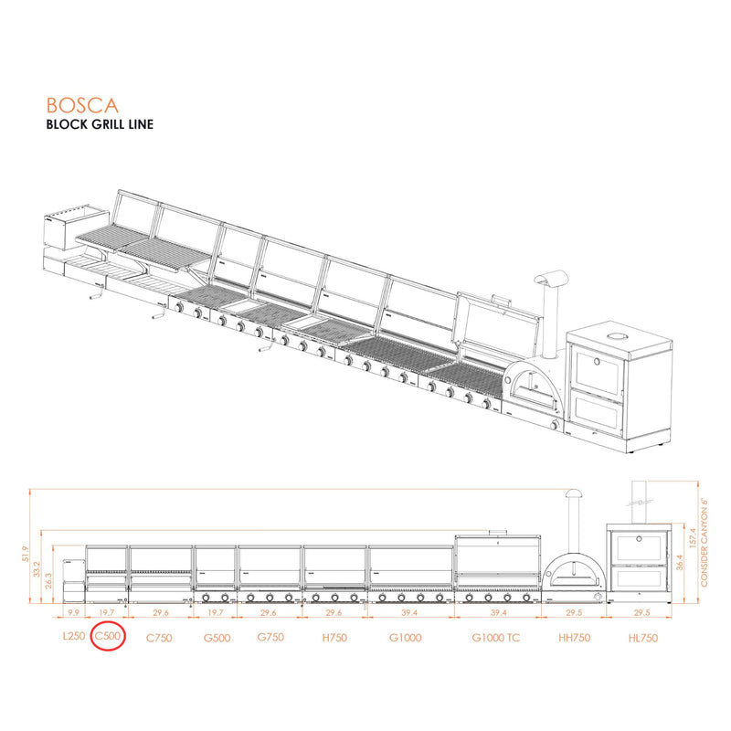 Bosca Block 500 - 20 Inch Built In Wood Fired Grill | GW STORE
