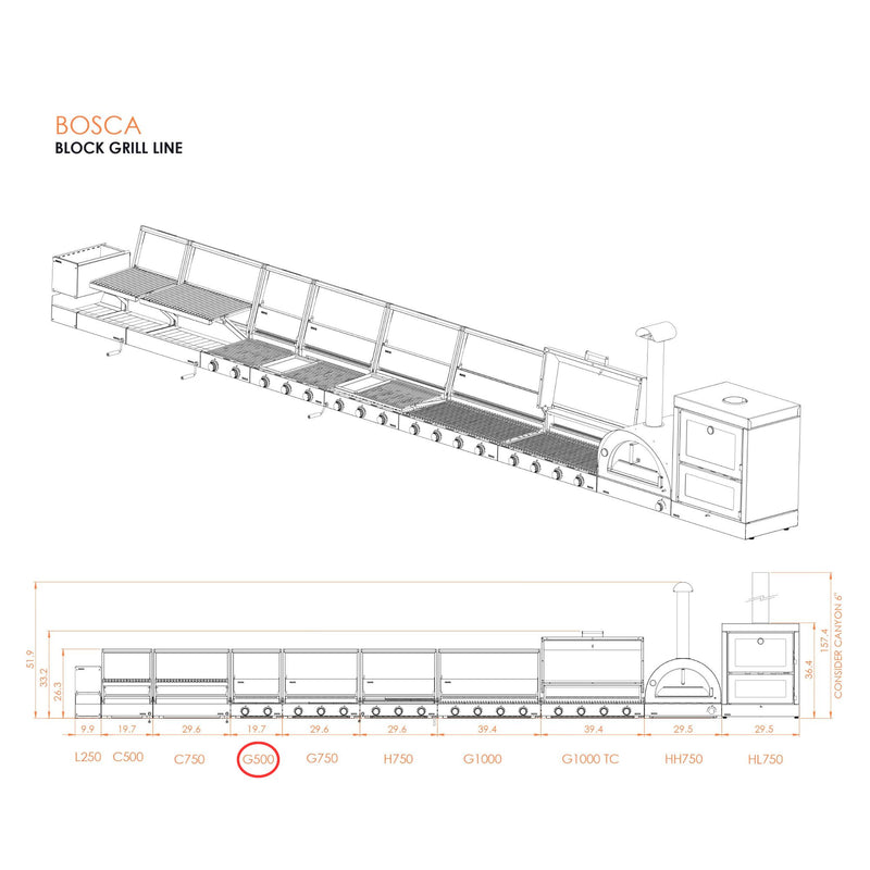 Bosca Block 500 Built-In Gas Grill | GW STORE