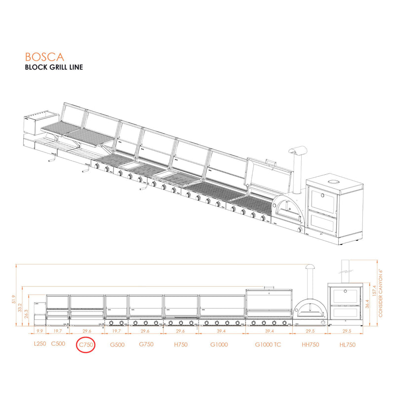 Bosca Block 750 - 30 Inch Built In Wood Fired Grill | GW STORE