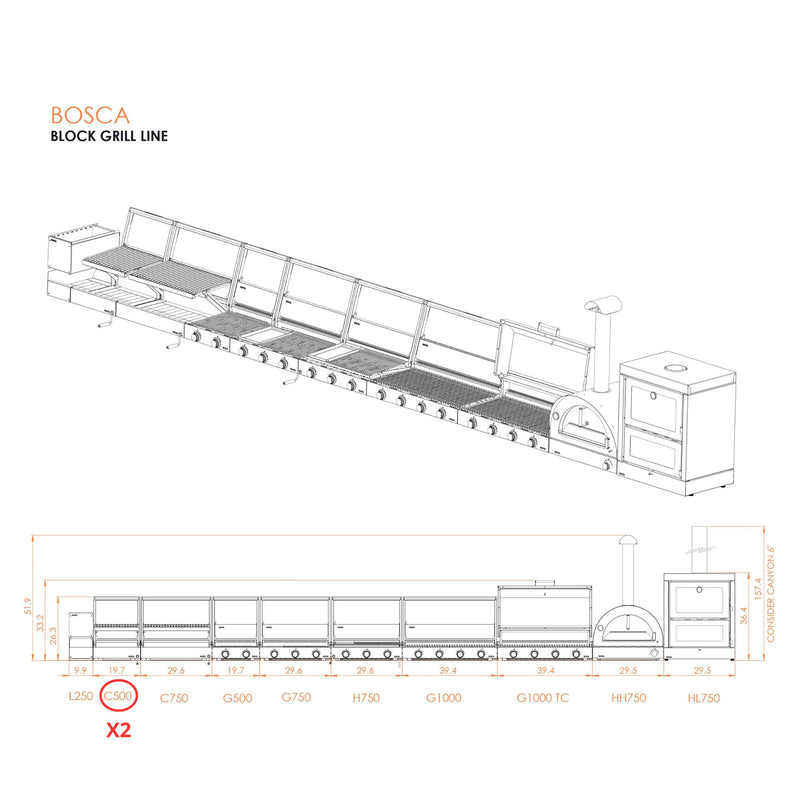 Bosca Pack Block 500 20" + Block 500 20" Built-in Charcoal Grill | GW STORE
