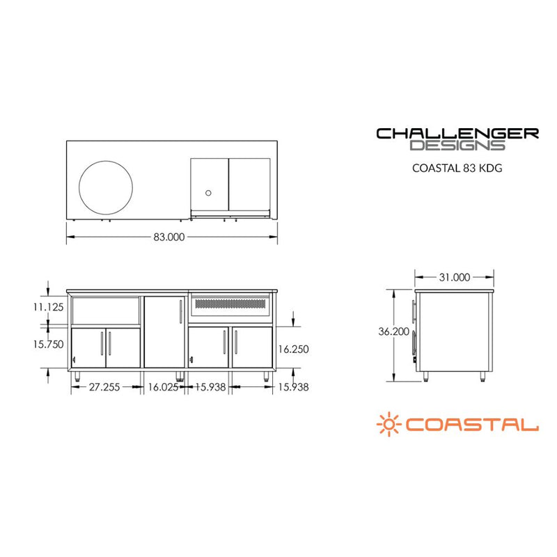 Challenger Designs Coastal Series KDG Outdoor Island with Delta Heat 32" Gas Grill & Large Egg, White Cabinet Color