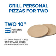 Two 10-inch pizza stones with text on a white background