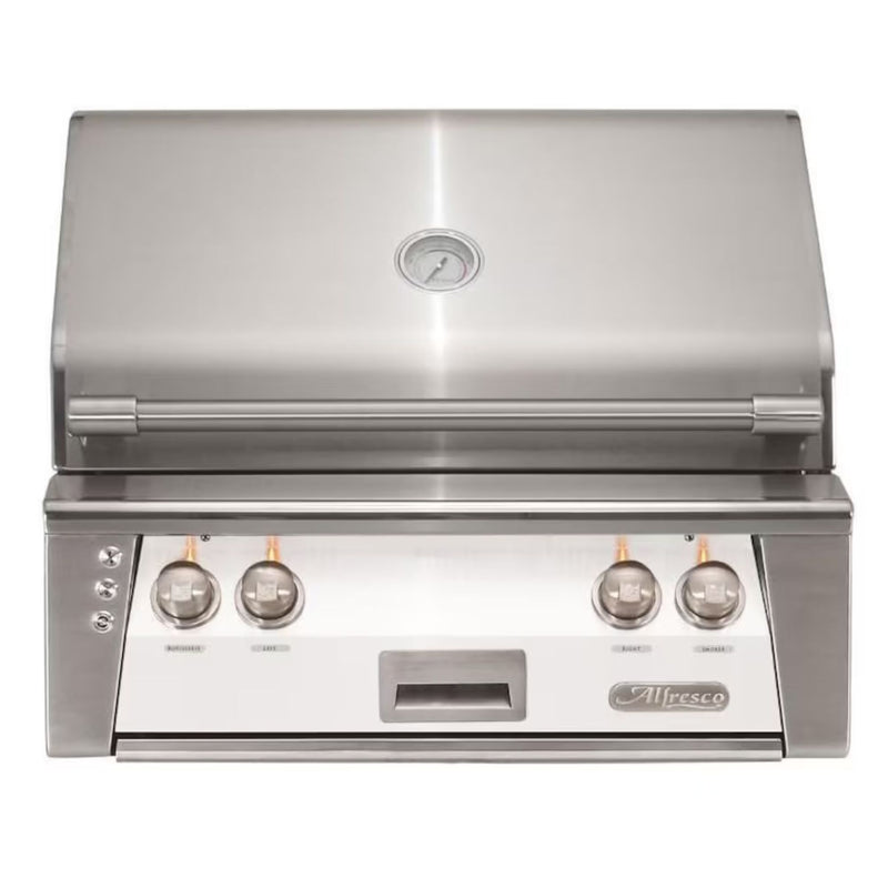 Alfresco 30-Inch Built-in Stainless Steel Gas Grill w/ Rotisserie & Sear Zone in Matte Signal White | GW STORE