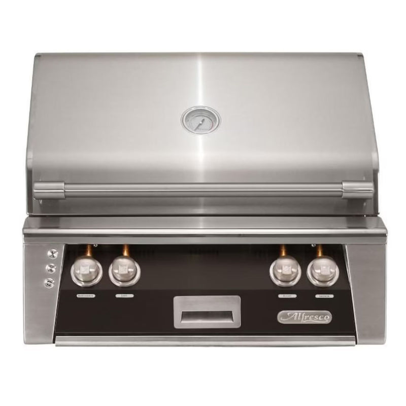 Alfresco 30-Inch Built-in Stainless Steel Gas Grill w/ Rotisserie in Matte Jet Black | GW STORE