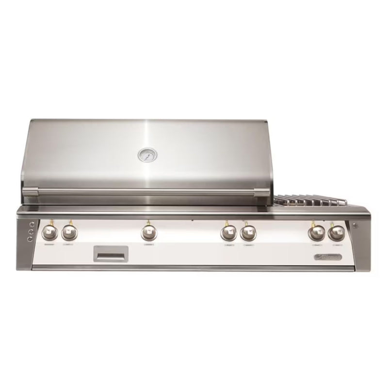 Alfresco 56-Inch Deluxe Built-in Stainless Steel Gas Grill w/ Rotisserie, Sear Zone & Side Burner in Signal White | GW STORE