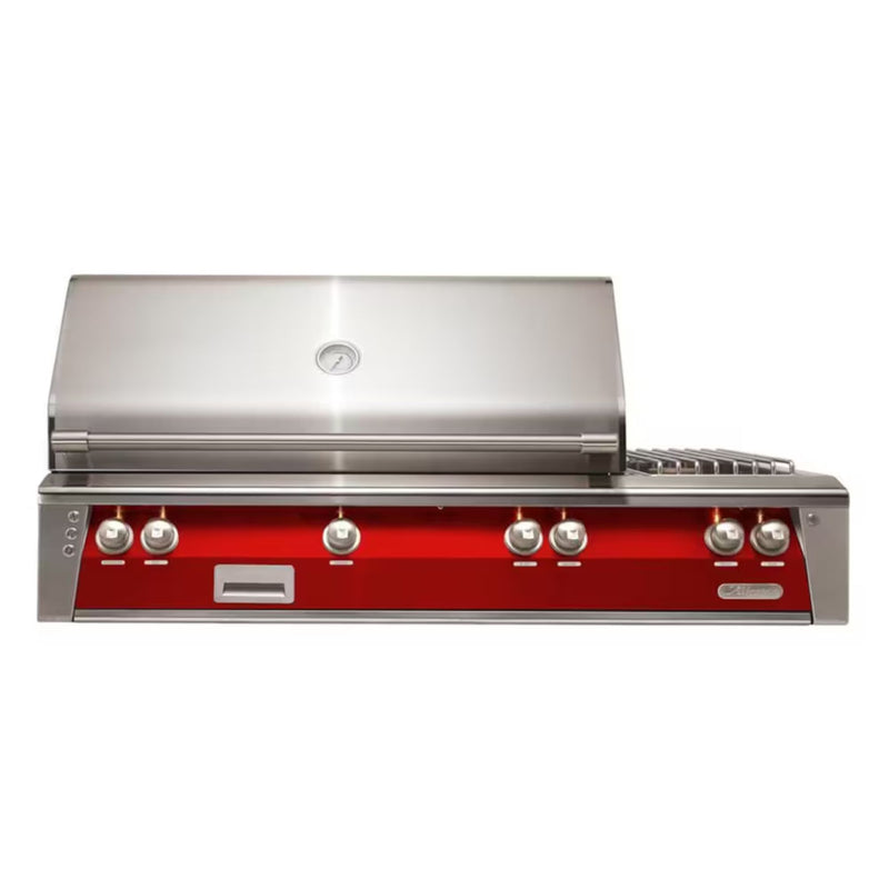 Alfresco 56-Inch Deluxe Built-in Stainless Steel Gas Grill w/ Rotisserie & Side Burner in Carmine Red | GW STORE