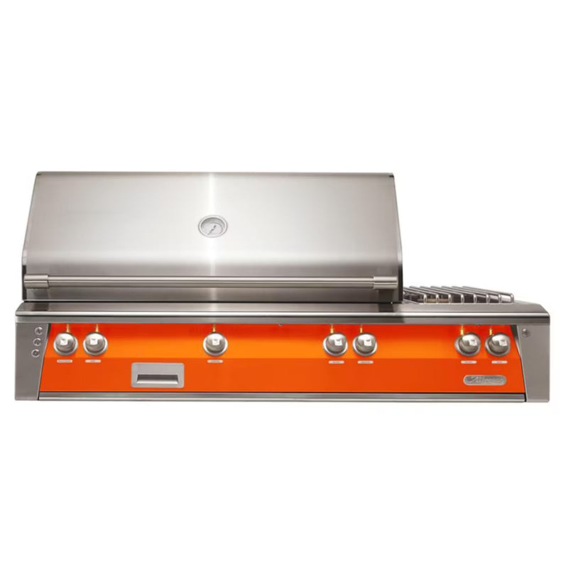 Alfresco 56-Inch Deluxe Built-in Stainless Steel Gas Grill w/ Rotisserie & Side Burner in Luminous Orange | GW STORE
