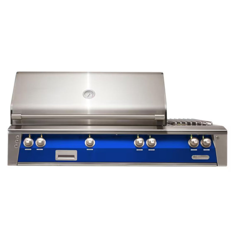 Alfresco 56-Inch Deluxe Built-in Stainless Steel Gas Grill w/ Rotisserie & Side Burner in Ultramarine Blue | GW STORE