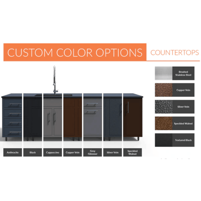 Challenger Designs Coastal 93.125 WGRS Powder Coated Aluminium Kitchen Island for 32 Inch Gas Napoleon Grill with Refrigerator Opening