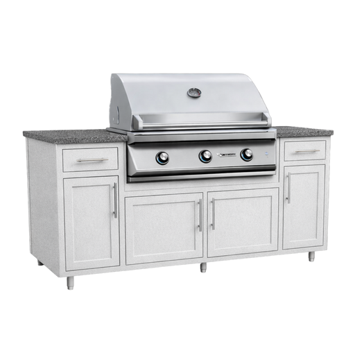 Challenger Designs Coastal 79.25 LE Outdoor Island w/ Twin Eagles 42-Inch Gas Grill, Textured White Cabinet w/ Silver Vein Countertop | GW STORE