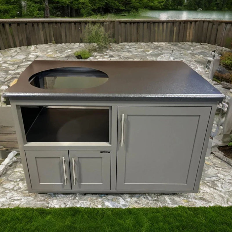 Challenger Designs Torch 48-Inch Cart for Large EGG w/ Silver Vein Countertop & Grey Glimmer Shaker Cabinet | GW STORE