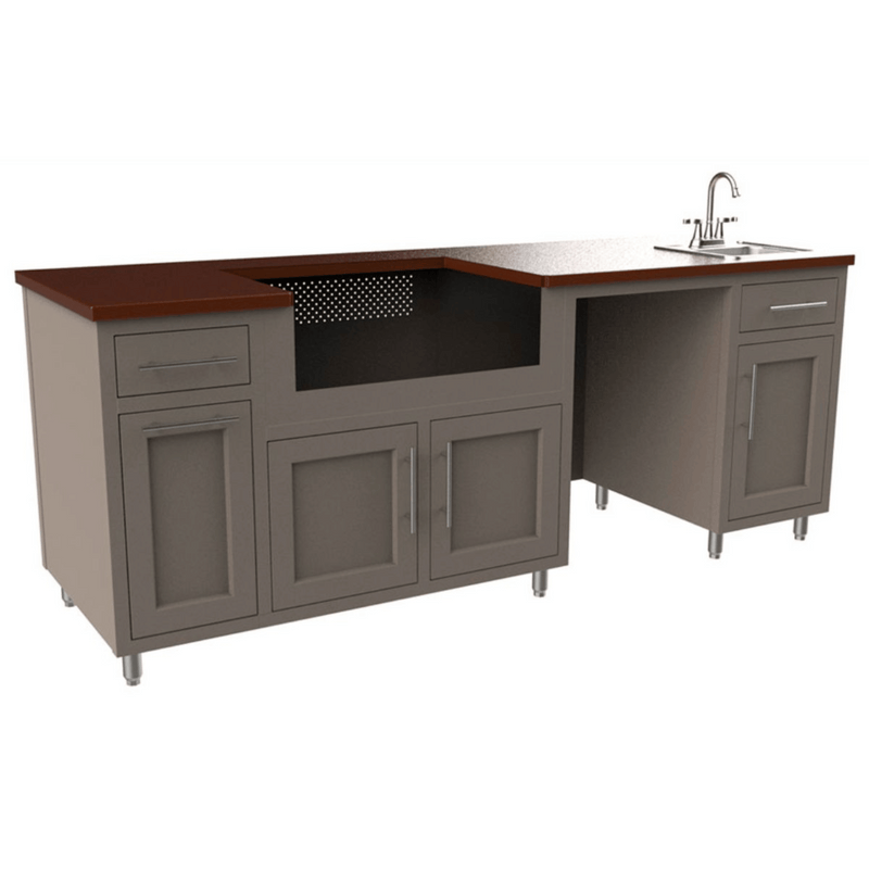 Challenger Designs Coastal 90.125 WGRS Powder Coated Aluminium Kitchen Island for 32 Inch Gas Grill with Refrigerator Opening and Sink Base