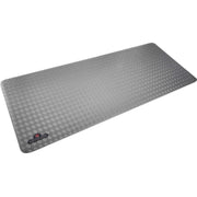 Gray textured mat with a brand logo on a white background