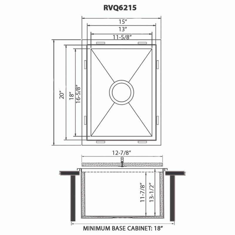 Ruvati Merino RVQ6215 15 x 20 inch Insulated Ice Chest Sink Stainless Steel