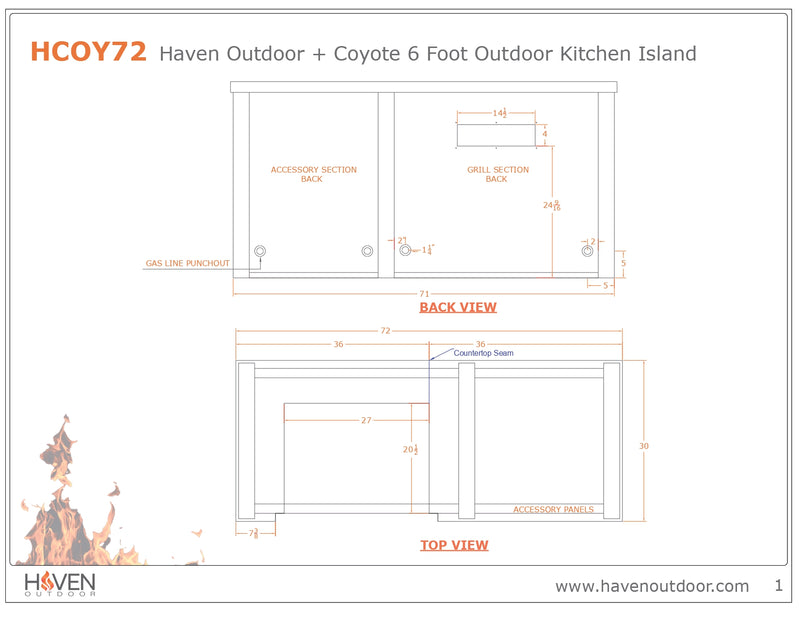 Haven Outdoor 72-Inch Outdoor Kitchen Island with Plain Panel
