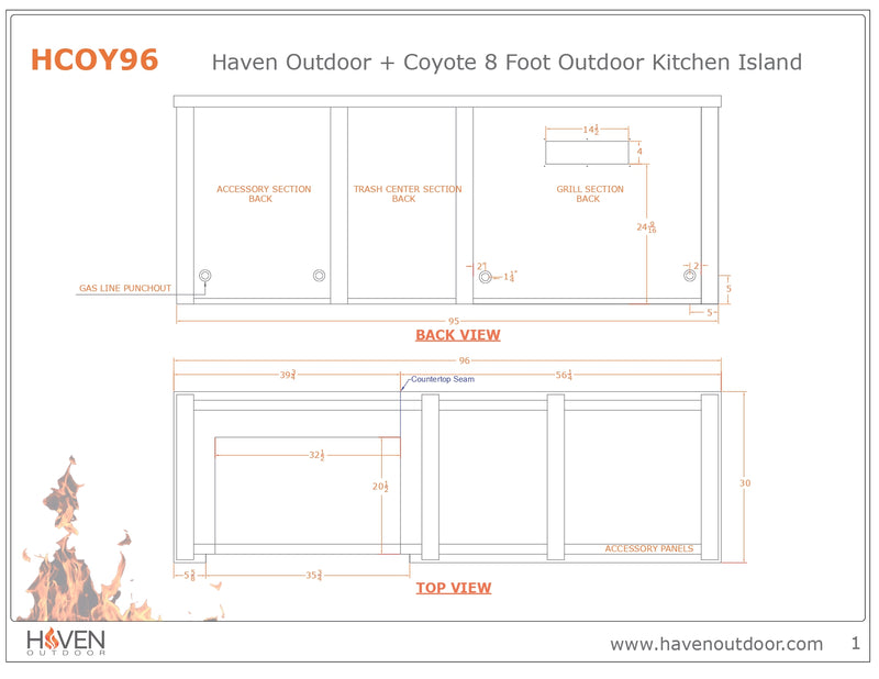 Haven Outdoor 96-Inch Outdoor Kitchen Island with Trash Center & 2 Drawer Cabinet space