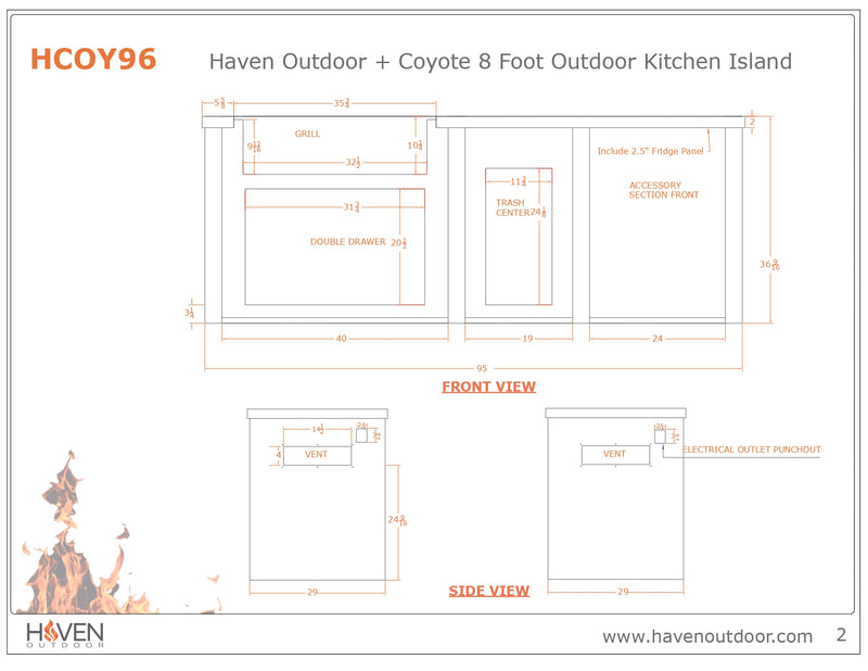 Haven Outdoor 96-Inch Outdoor Kitchen Island with Trash Center & 2 Drawer Cabinet space