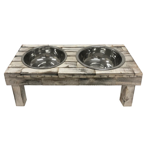 Huntley Pet Berjen Table Small Double Feeder, Whitewash | GW STORE