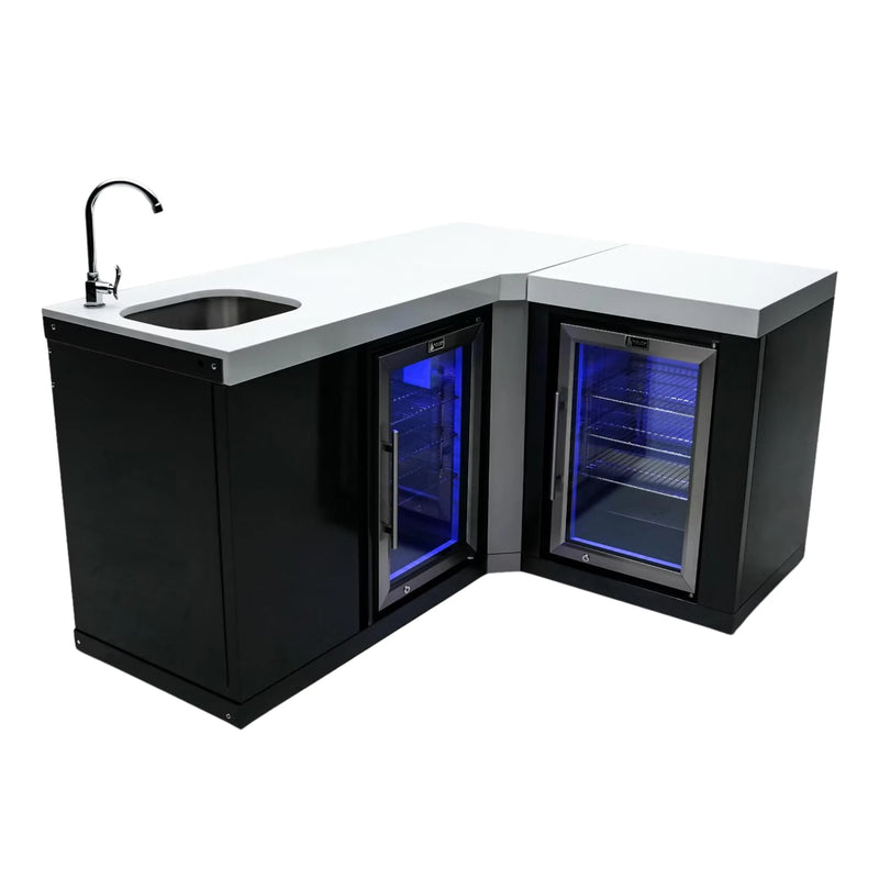 Mont Alpi Black Beverage Center w/ 90 Degree Corner & Fridge Cabinet | GW STORE