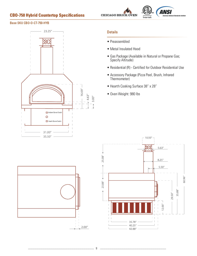 Chicago Brick Oven CBO-750 Countertop Residential Dual Fuel Oven with Skirt