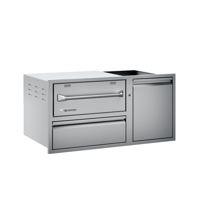 Twin Eagles 42-Inch Built-In 120V Electric Outdoor Warming Drawer with Utility Drawer & Roll-Out Trash/Propane Tank Bin | GW STORE