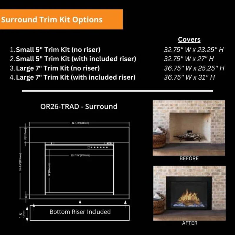 Modern Flames 7" Large Surround for Orion 26" Fireplace | GW STORE