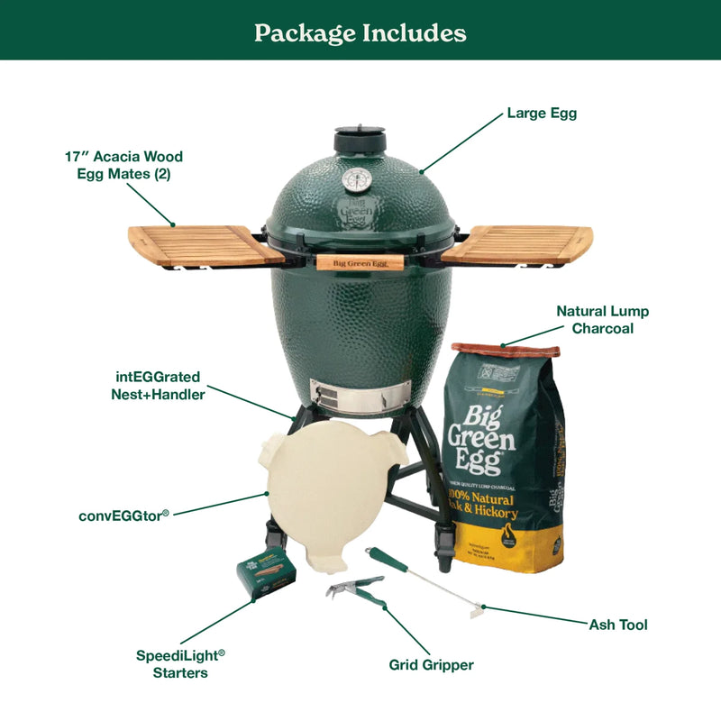 Big Green Egg Large Charcoal Grill in an intEGGrated Nest+Handler With Mates Package | GW STORE