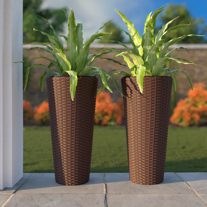 Well Traveled Living Noah Round Wicker Planter in Mocha 2-piece Set