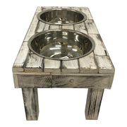 Huntley Pet Berjen Table Small Double Feeder, Whitewash | GW STORE