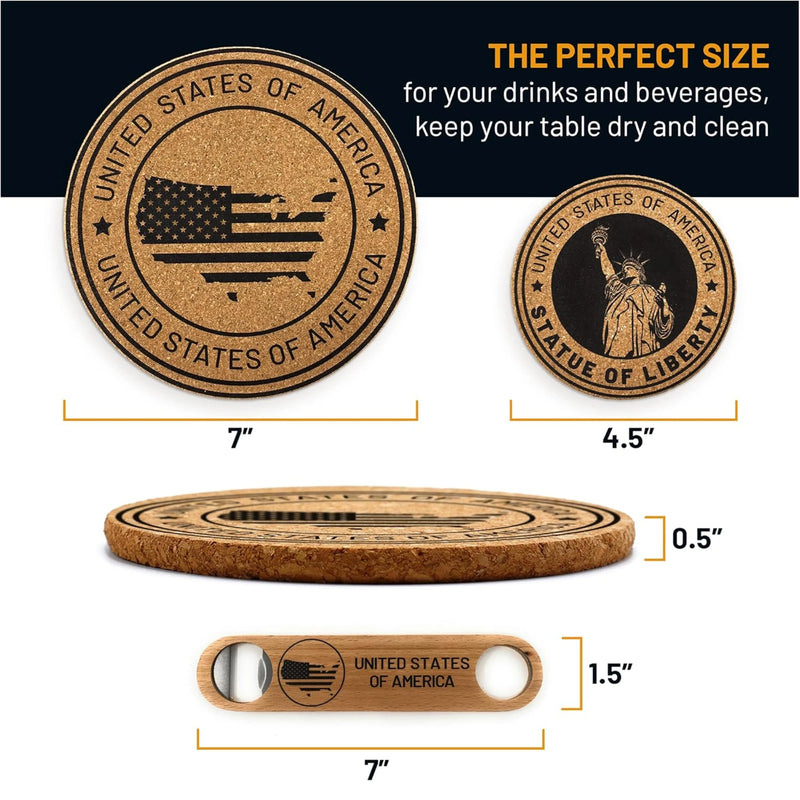 Grillnovations Cork Coasters 14 Piece Set with Ice Bucket and Bottle Opener | GW STORE