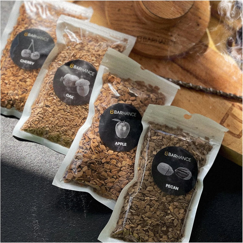 Barhance Cocktail Smoker Wood Chips Set (Oak, Pecan, Cherry, Apple)