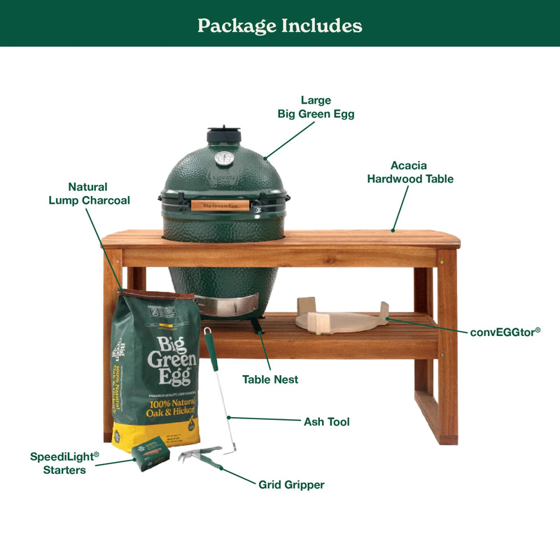 Big Green Egg Large Charcoal Grill in Acacia Table Package | GW STORE