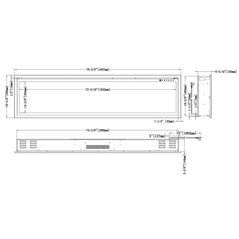 Modern Flames 76 Inch Orion Slim HelioVision Linear Electric Fireplace | GW STORE