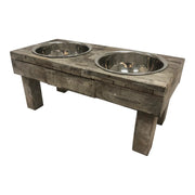 Huntley Pet Berjen Table Small Double Feeder, Brown Wash | GW STORE