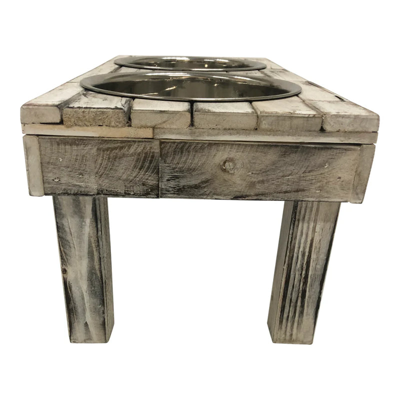 Huntley Pet Berjen Table Small Double Feeder, Whitewash | GW STORE