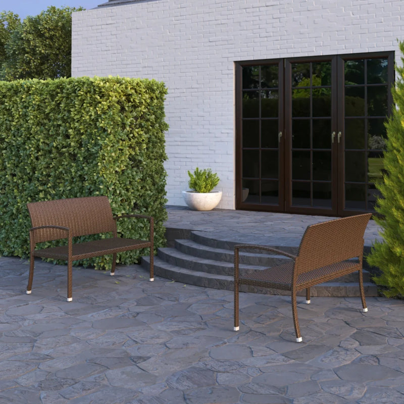 Well Traveled Living Miles Patio Bench in Mocha Wicker | GW STORE