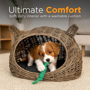 Huntley Pet Wicker Cat Shaped Play House Pet Bed w/ Cushion | GW STORE