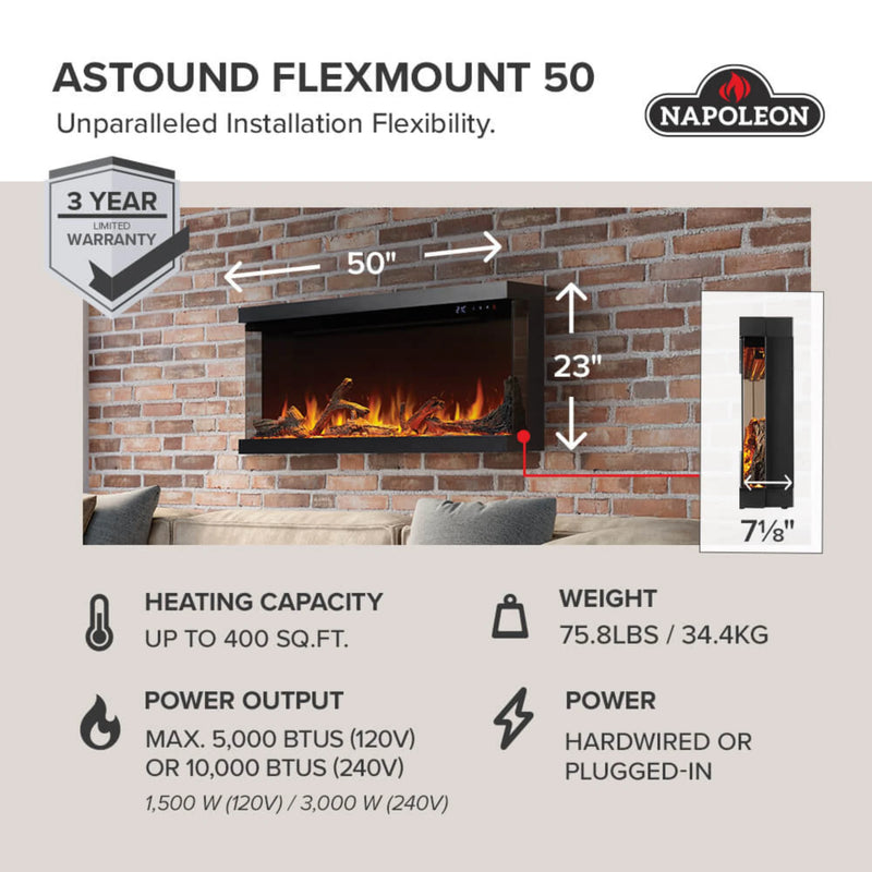 Napoleon Astound 50 FlexMount Electric Fireplace | GW STORE
