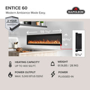 Napoleon Entice™ 60 Wall-Hanging Electric Fireplace | GW STORE