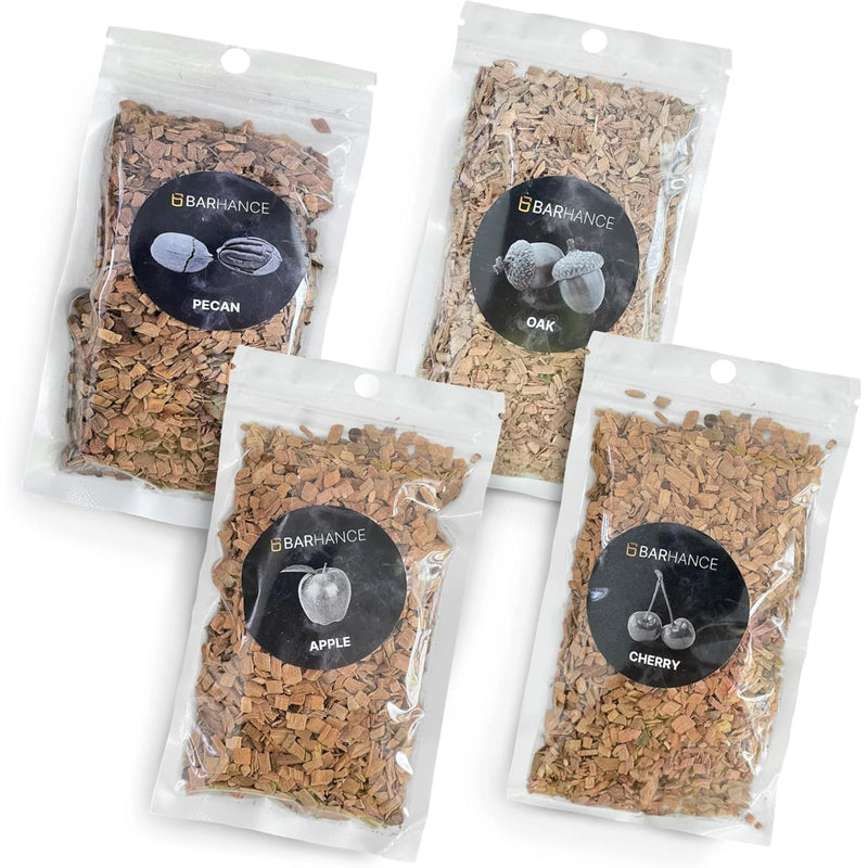 Barhance Cocktail Smoker Wood Chips Set (Oak, Pecan, Cherry, Apple)