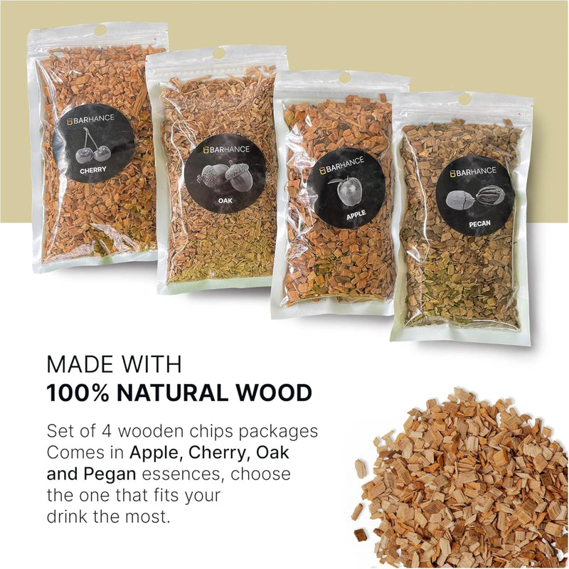 Barhance Cocktail Smoker Wood Chips Set (Oak, Pecan, Cherry, Apple)