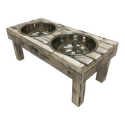 Huntley Pet Berjen Table Small Double Feeder, Whitewash | GW STORE
