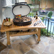 Primo Jack Daniels Edition Oval XL 400 Ceramic Kamado Grill On Curved Cypress Table w/ Stainless Steel Grates | GW STORE