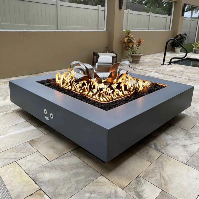 The Outdoor Plus Propane Gas Metal Powder Coat Cabo Square Fire Pit | GW STORE