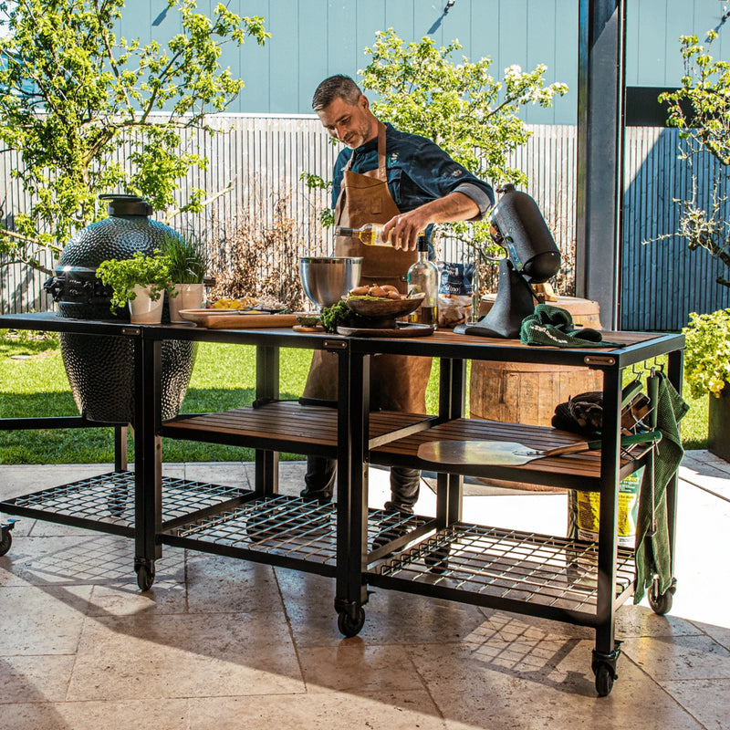 Big Green Egg Large Charcoal Grill in Modular Nest with Expansion & 3 Acacia Inserts Package | GW STORE