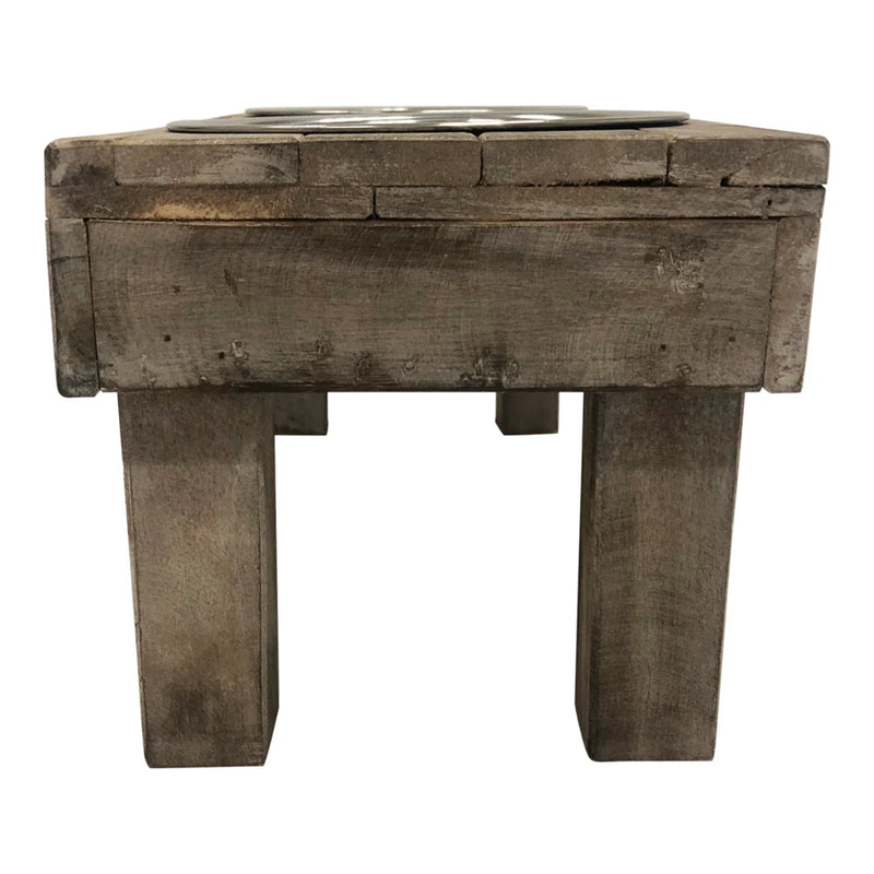 Huntley Pet Berjen Table Large Double Feeder, Brown Wash | GW STORE