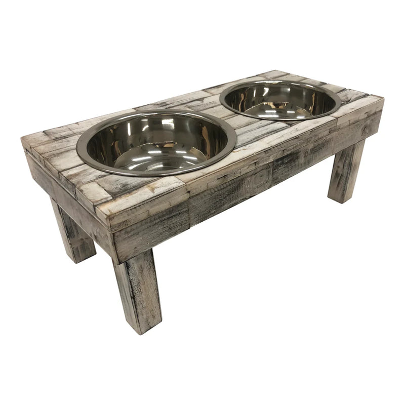 Huntley Pet Berjen Table Small Double Feeder, Whitewash | GW STORE