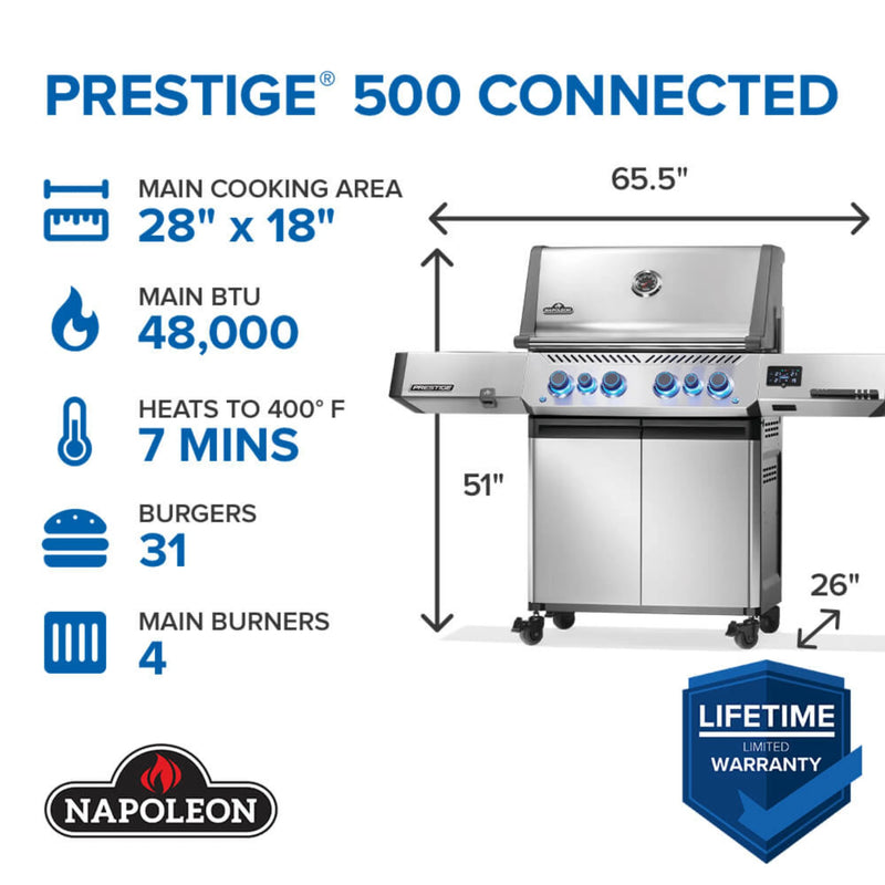 Napoleon New Prestige® 500 Connected RSIB Freestanding Gas Grill w/ Infrared Side and Rear Burner | GW STORE